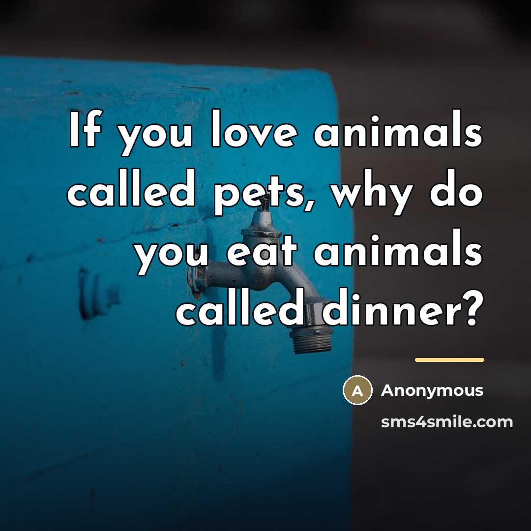 “If you love animals called pets, why do you eat…” quote by Anonymous