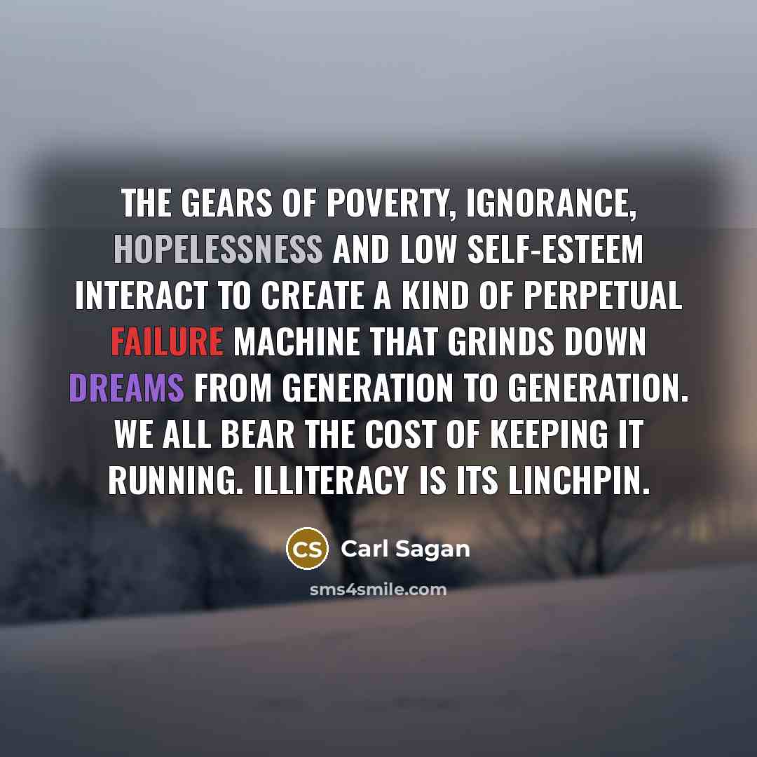 “The gears of poverty, ignorance, hopelessness and low self-esteem interact…” quote by Carl Sagan