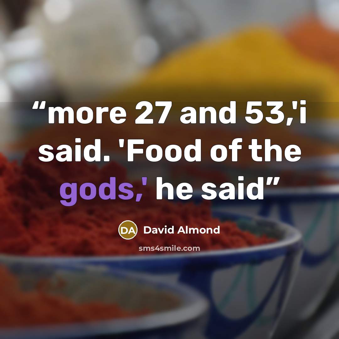 “more 27 and 53,'i said. 'Food of the gods,' he said” quote by David Almond