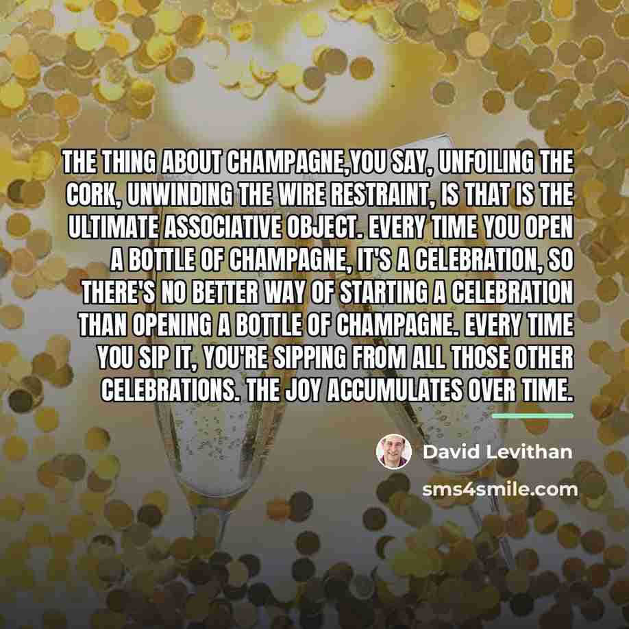“The thing about champagne,you say, unfoiling the cork, unwinding the…” quote by David Levithan