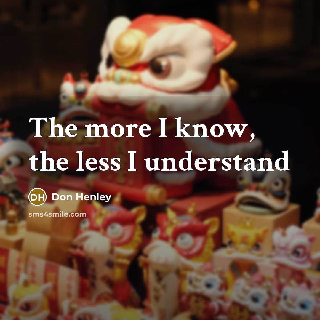 “The more I know, the less I understand…” quote by Don Henley