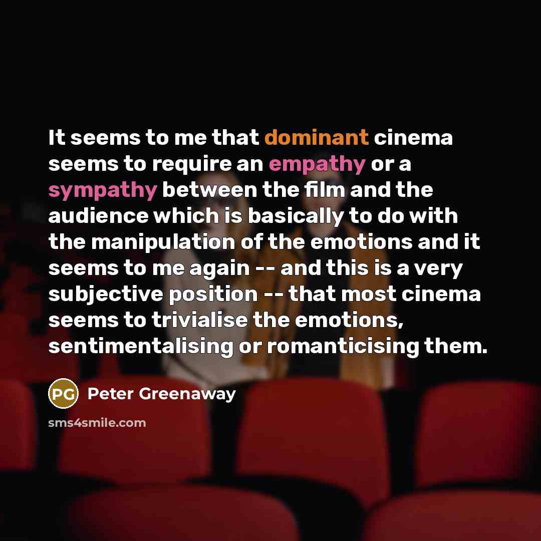 “It seems to me that dominant cinema seems to require…” quote by Peter Greenaway