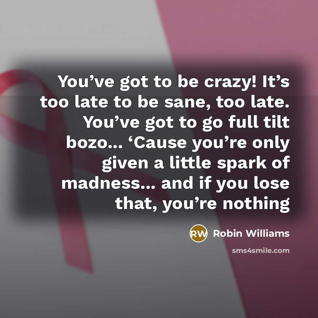 “You’ve got to be crazy! It’s too late to be…” quote by Robin Williams