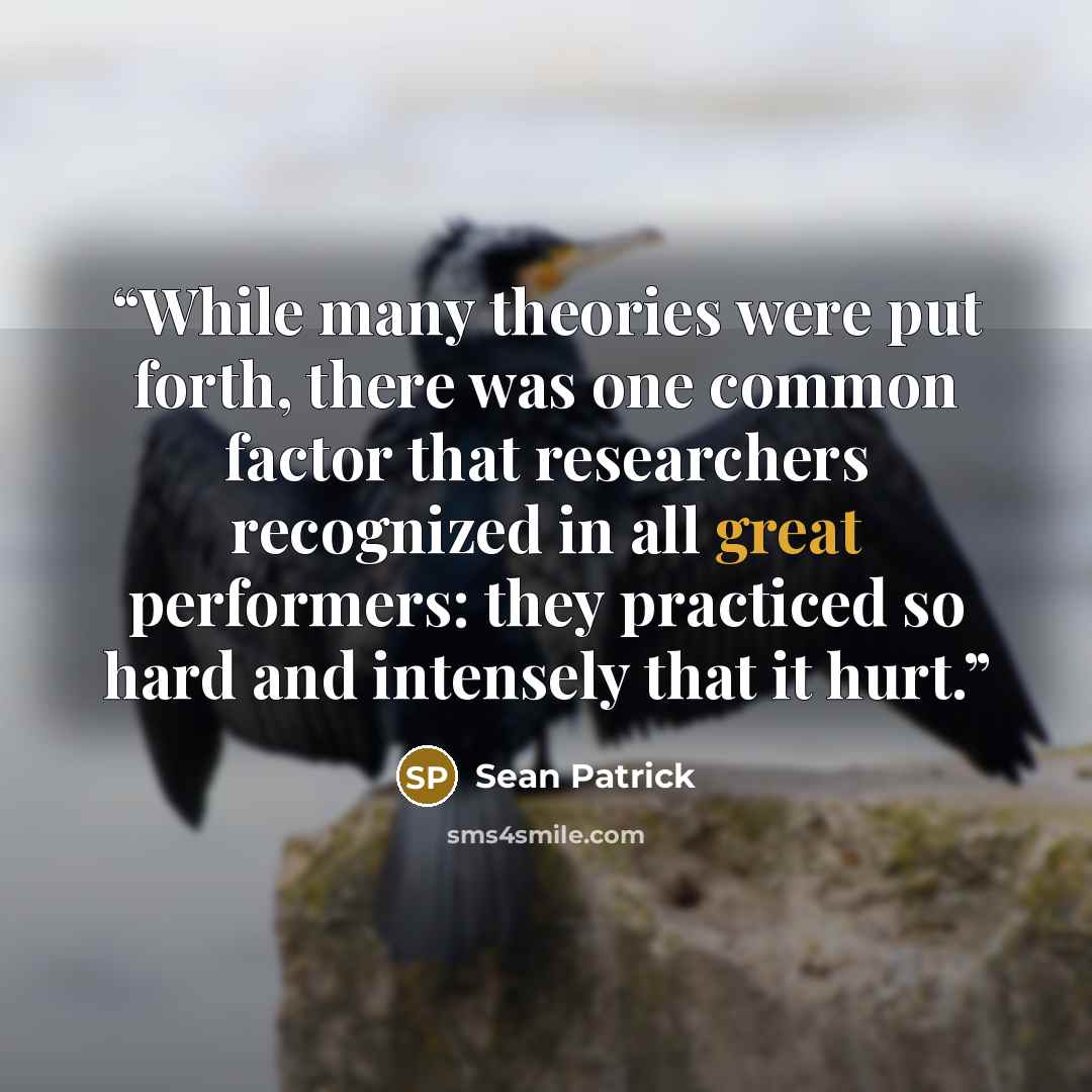 “While many theories were put forth, there was one common factor that researchers recognized in all great performers: they practiced so hard and intensely that it hurt.” quote by Sean Patrick
