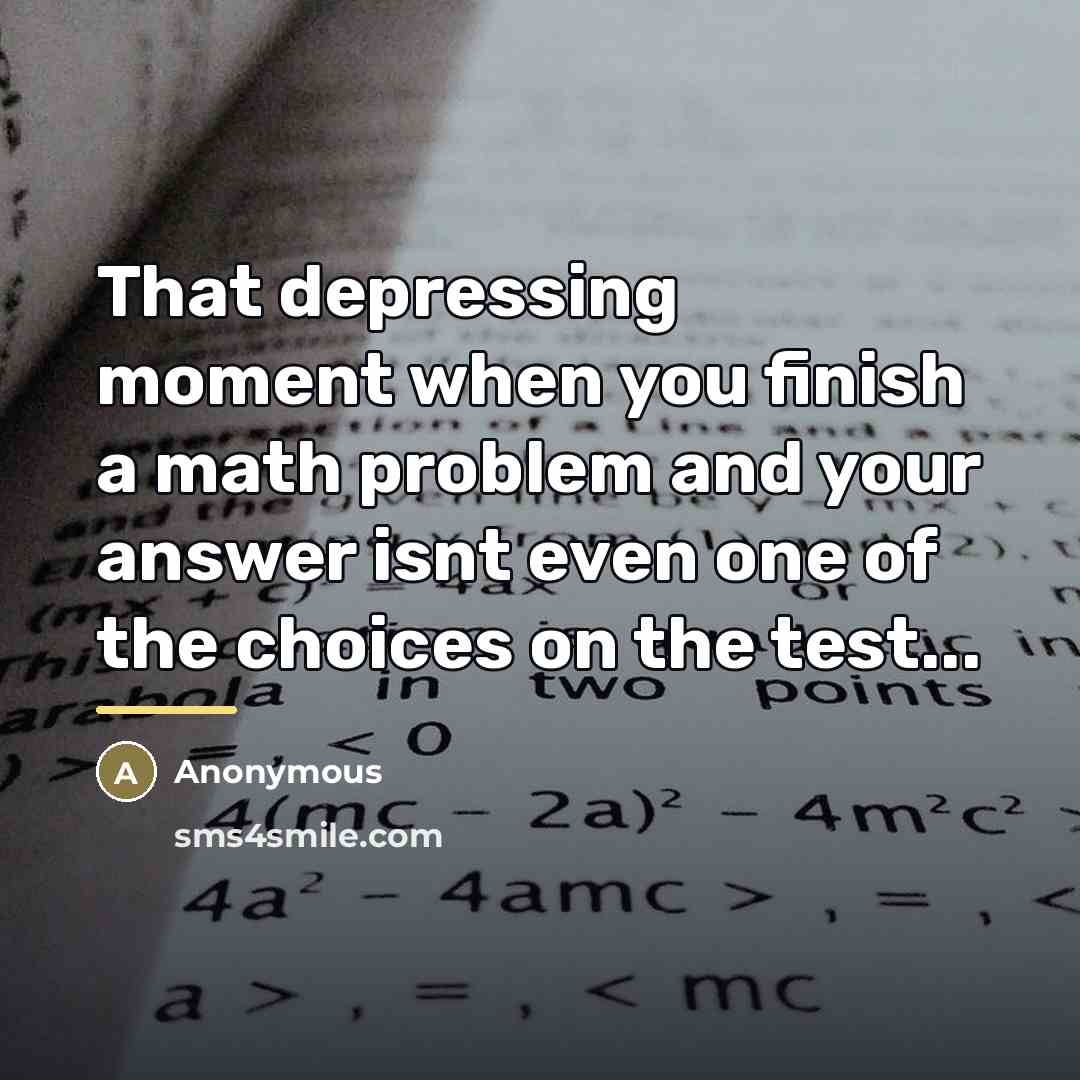 “That depressing moment when you finish a math problem and…” quote by Anonymous