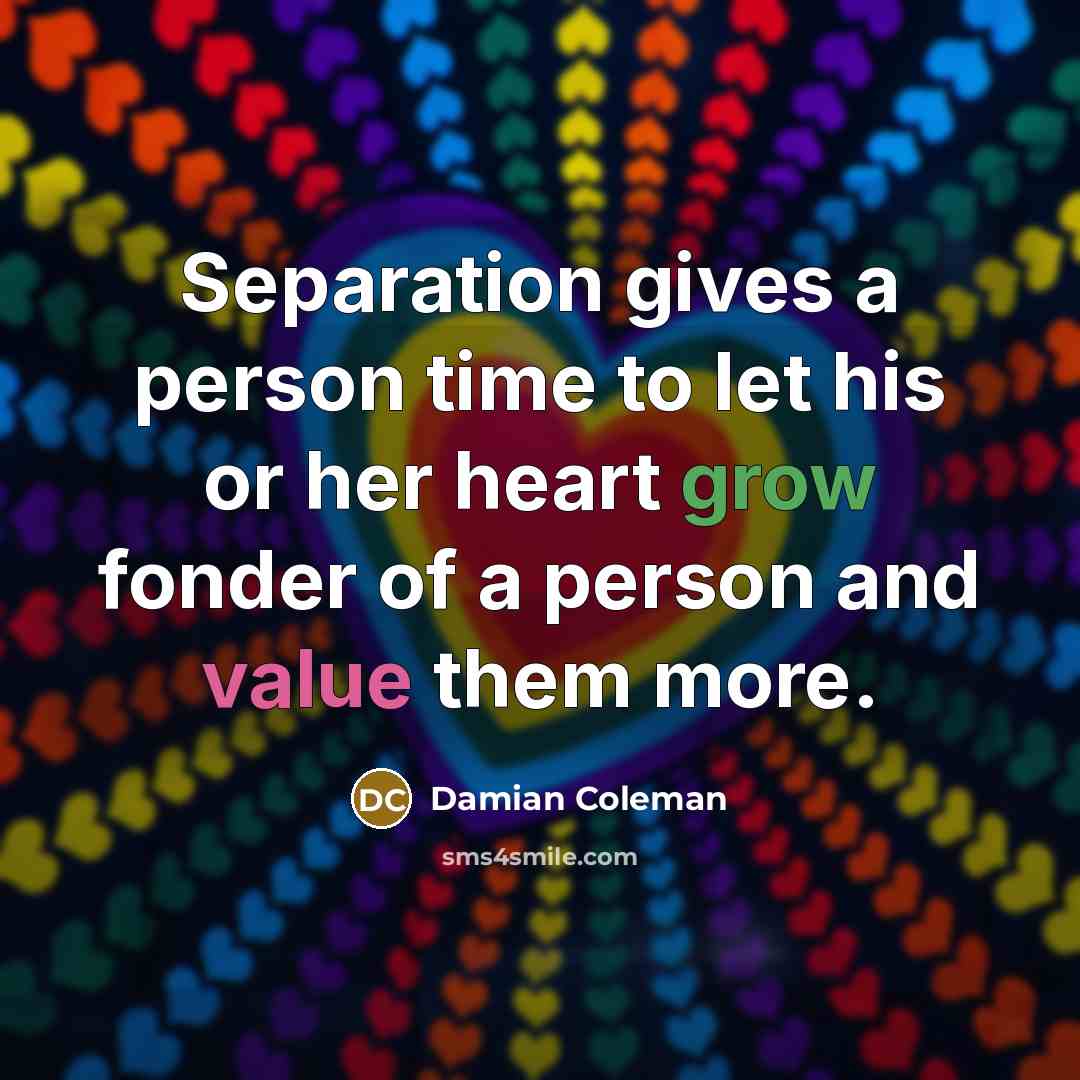 “Separation gives a person time to let his or her…” quote by Damian Coleman