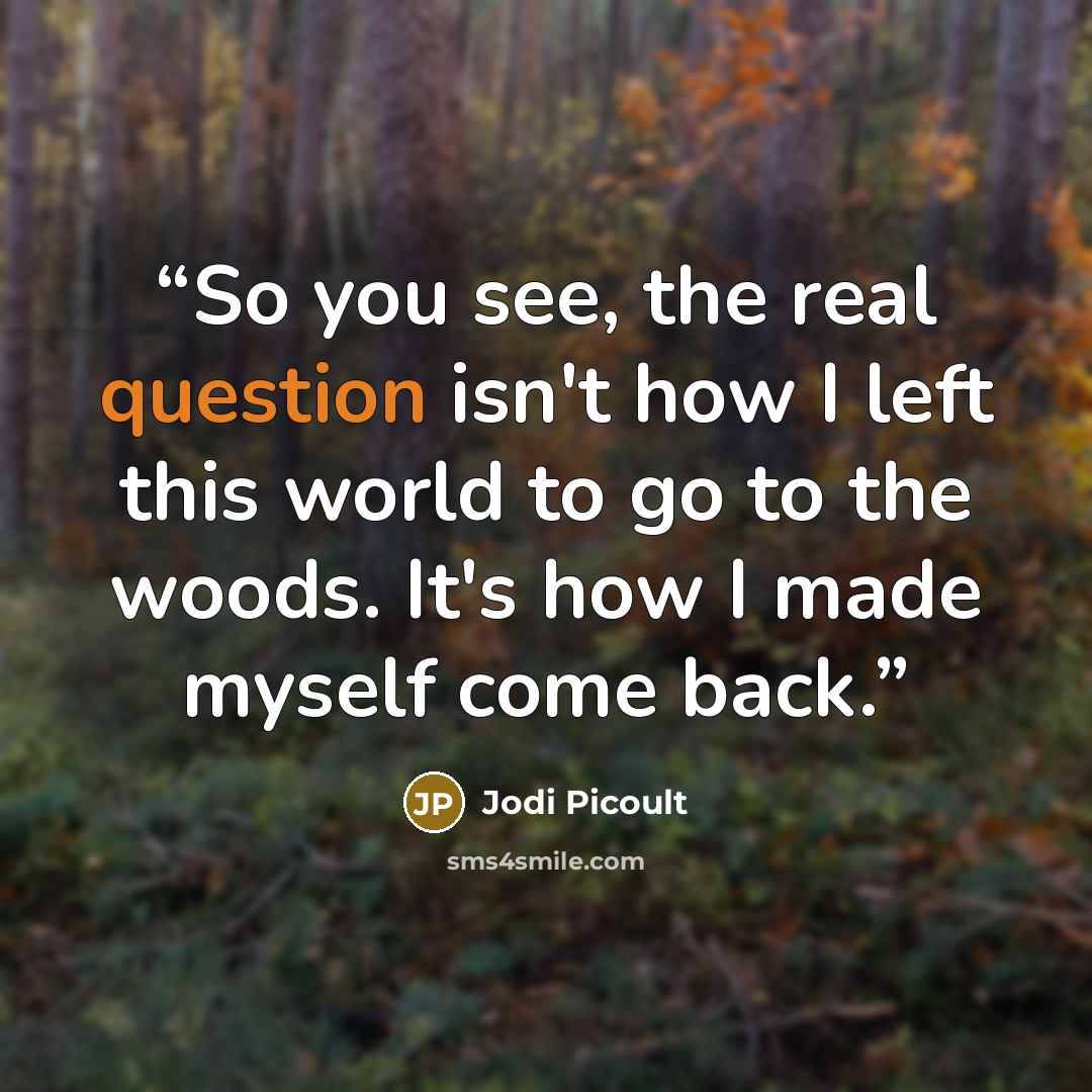 “So you see, the real question isn't how I left this world to go to the woods. It's how I made myself come back.” quote by Jodi Picoult