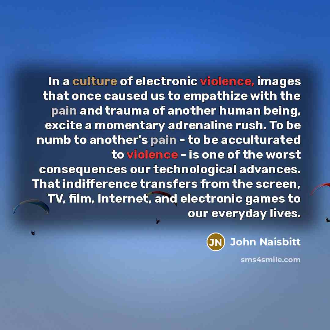 “In a culture of electronic violence, images that once caused…” quote by John Naisbitt