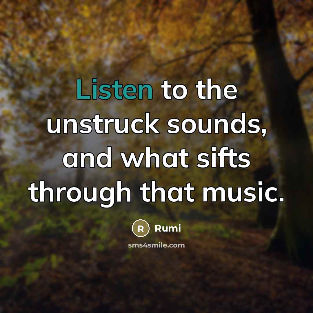 “Listen to the unstruck sounds, and what sifts through that…” quote by Rumi