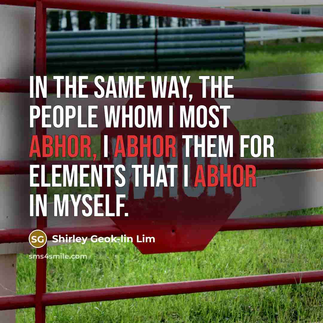 “In the same way, the people whom I most abhor, I abhor them for elements that I abhor in myself.” quote by Shirley Geok-lin Lim