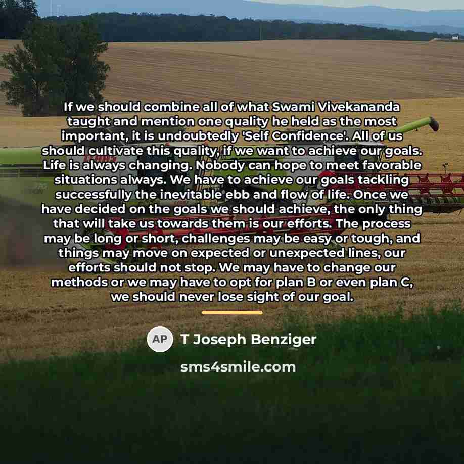 “If we should combine all of what Swami Vivekananda taught…” quote by T Joseph Benziger