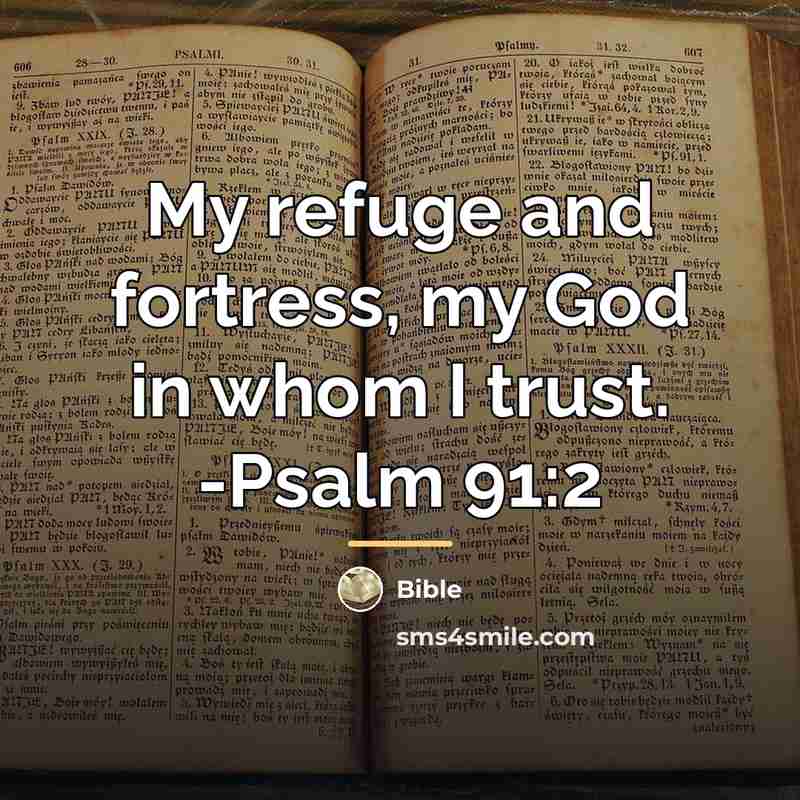 “My refuge and fortress, my God in whom I trust.…” quote by Bible
