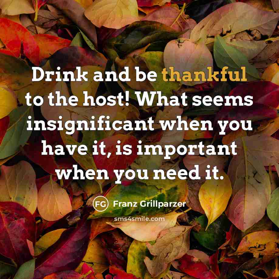 “Drink and be thankful to the host! What seems insignificant…” quote by Franz Grillparzer