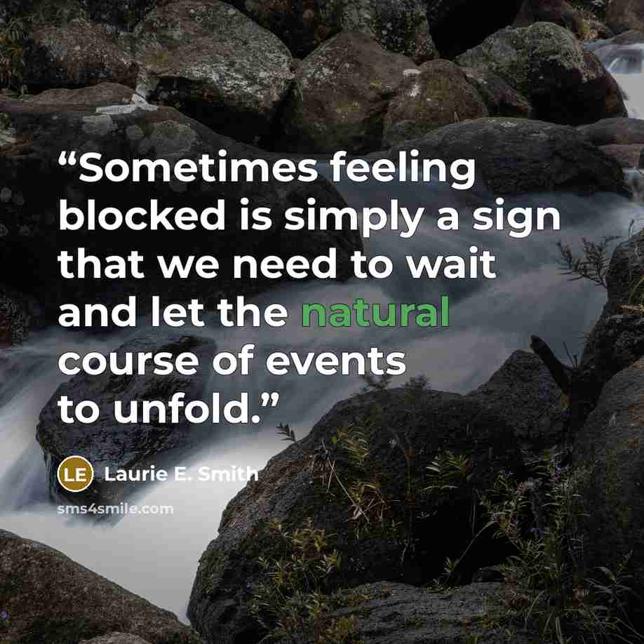 “Sometimes feeling blocked is simply a sign that we need to wait and let the natural course of events to unfold.” quote by Laurie E. Smith