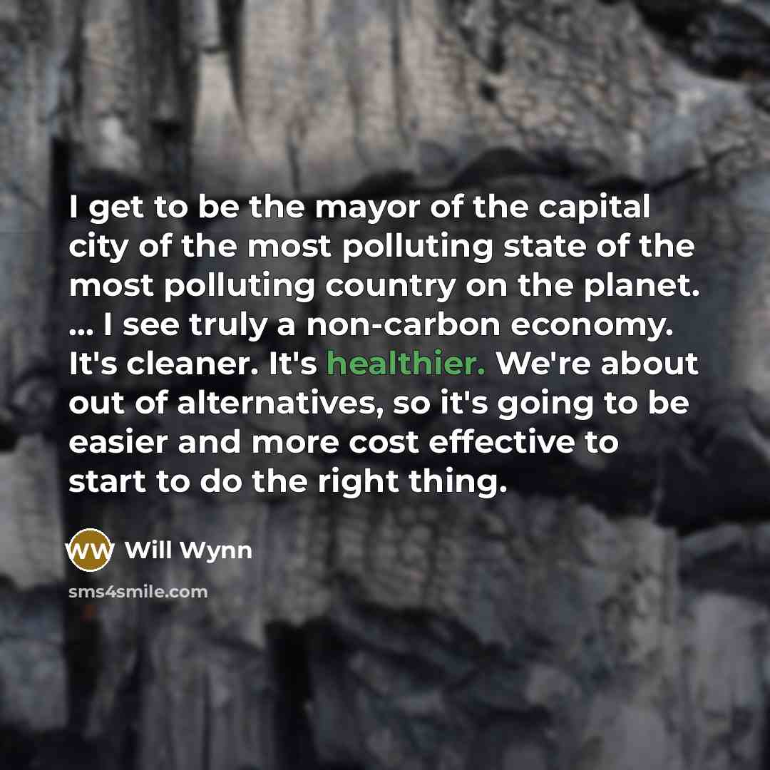 “I get to be the mayor of the capital city of the most polluting state of the most polluting country on the planet. ... I see truly a non-carbon economy. It's cleaner. It's healthier. We're about out of alternatives, so it's going to be easier and more cost effective to start to do the right thing.” quote by Will Wynn
