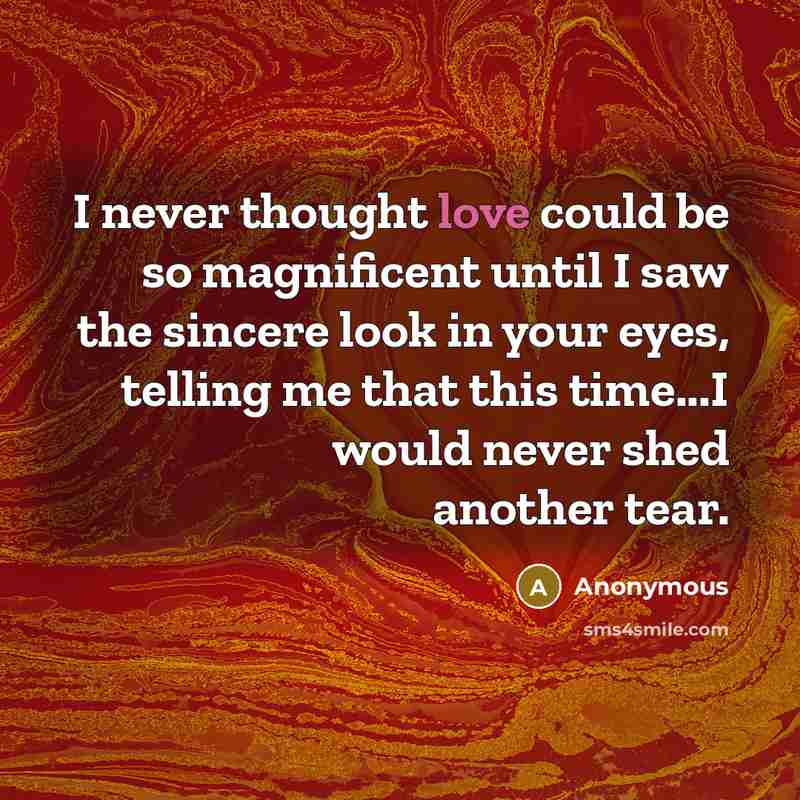 “I never thought love could be so magnificent until I…” quote by Anonymous