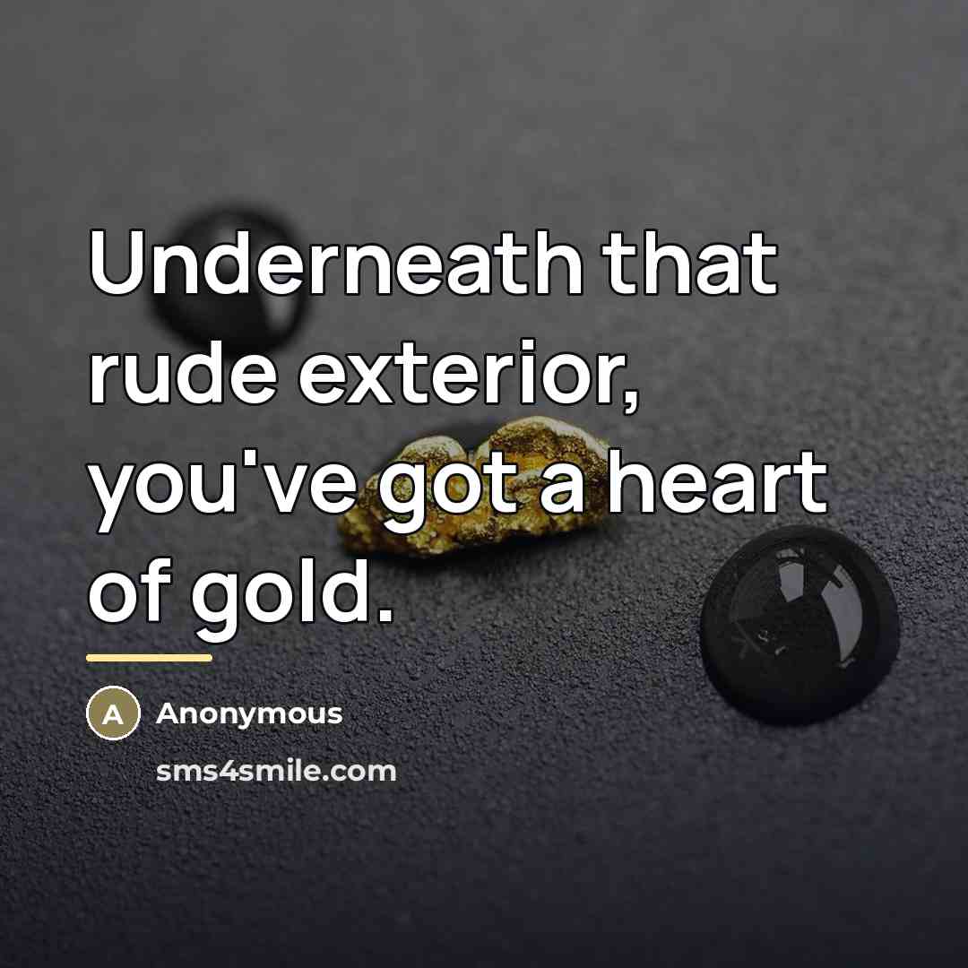 “Underneath that rude exterior, you've got a heart of gold.…” quote by Anonymous