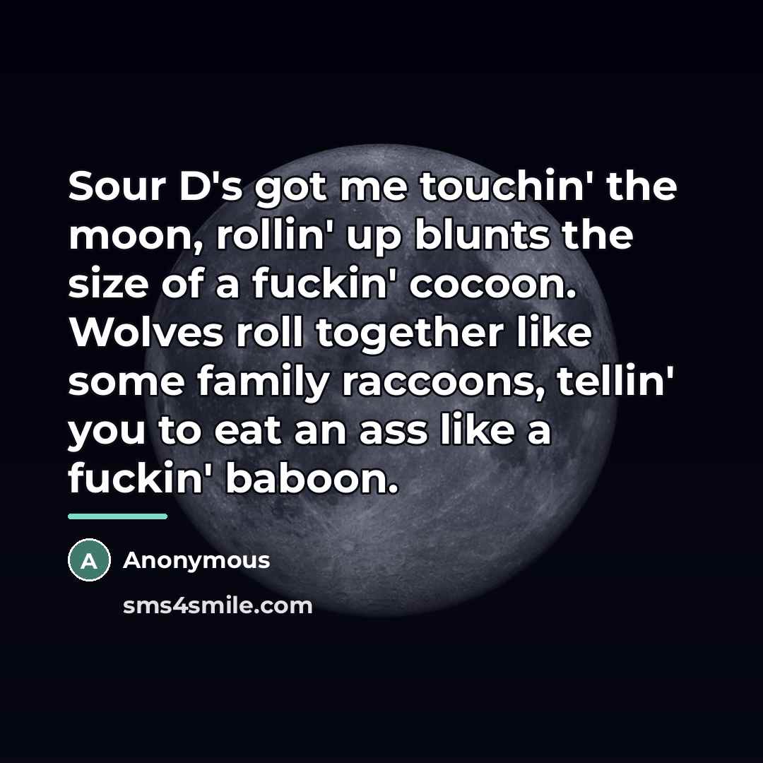 “Sour D's got me touchin' the moon, rollin' up blunts…” quote by Anonymous