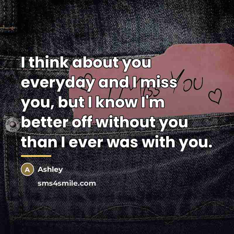 “I think about you everyday and I miss you, but…” quote by Ashley