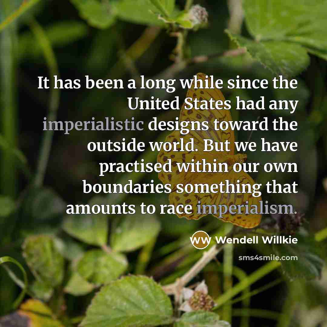 “It has been a long while since the United States had any imperialistic designs toward the outside world. But we have practised within our own boundaries something that amounts to race imperialism.” quote by Wendell Willkie