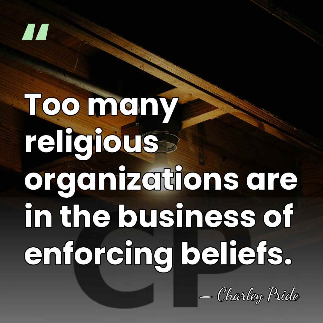 Too many religious organizations are in the business of enforcing beliefs. - Charley Pride