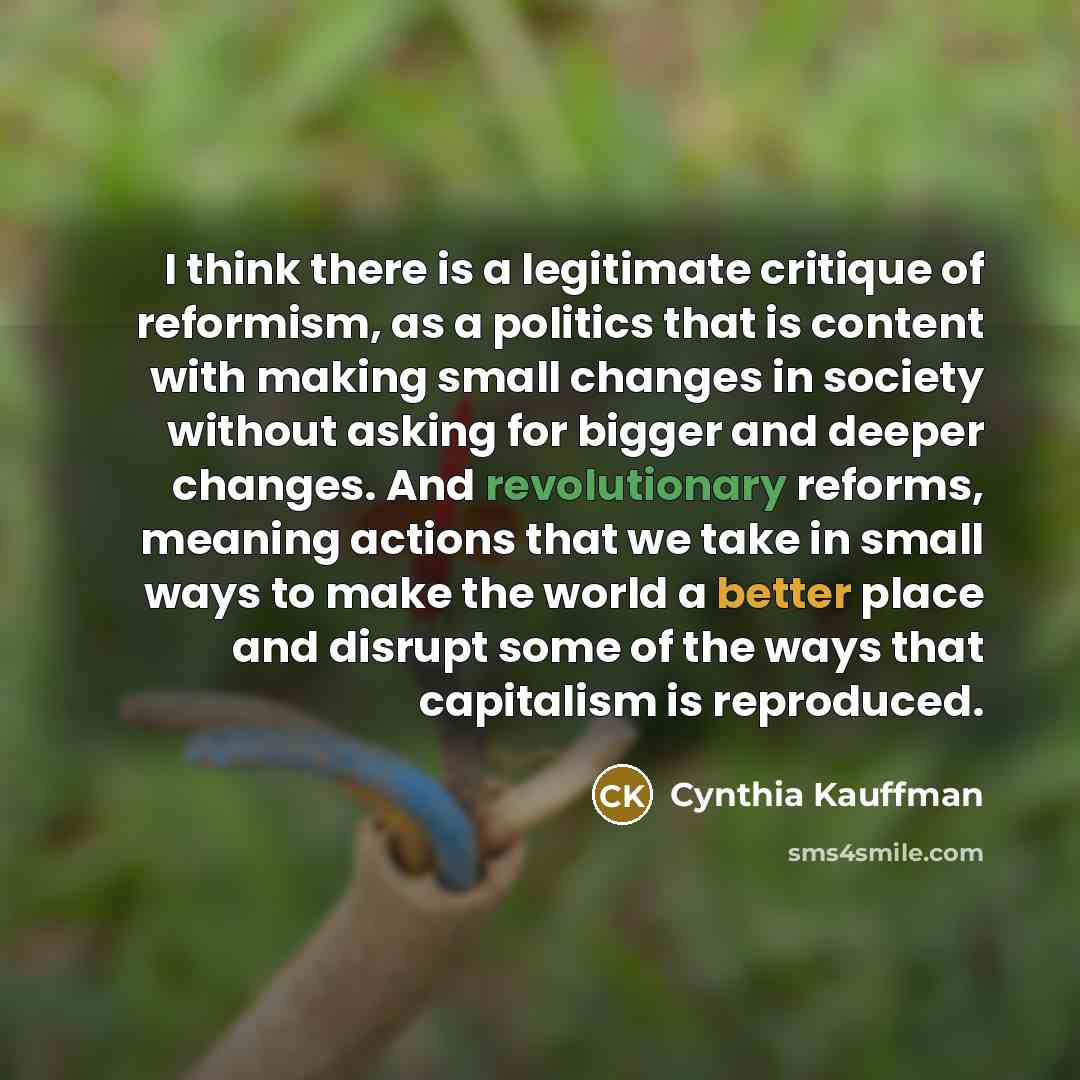 “I think there is a legitimate critique of reformism, as…” quote by Cynthia Kauffman