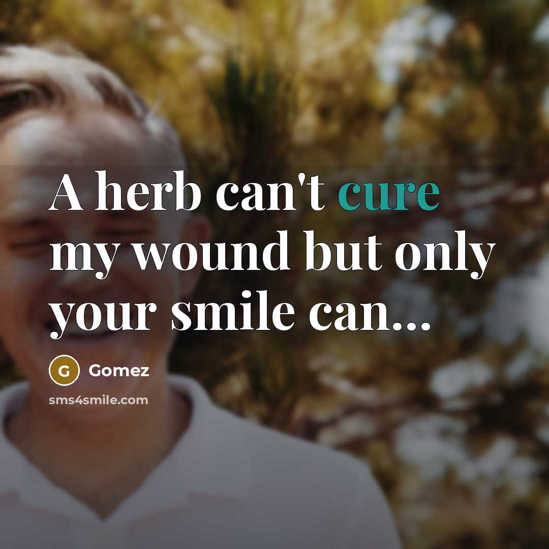 “A herb can't cure my wound but only your smile…” quote by Gomez