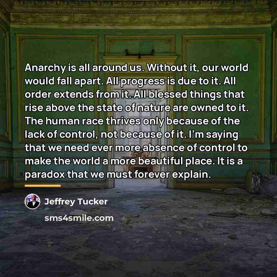 “Anarchy is all around us. Without it, our world would…” quote by Jeffrey Tucker