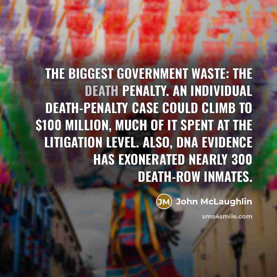 “The biggest government waste: The death penalty. An individual death-penalty…” quote by John McLaughlin