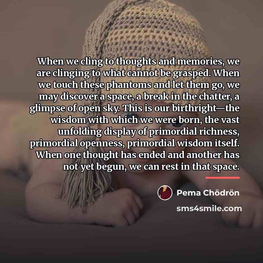 “When we cling to thoughts and memories, we are clinging…” quote by Pema Chodron