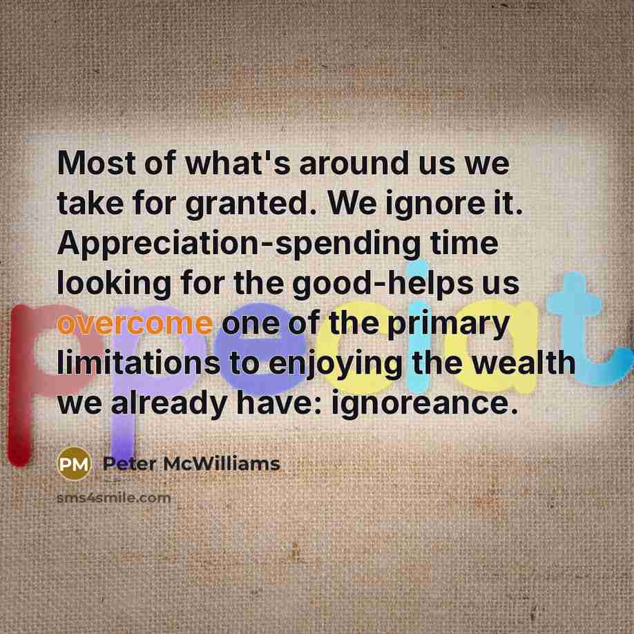 “Most of what's around us we take for granted. We…” quote by Peter McWilliams
