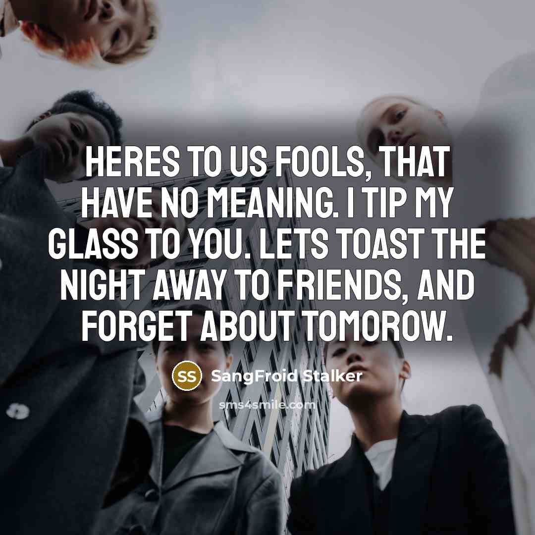 “Heres to us fools, that have no meaning. I tip…” quote by SangFroid Stalker