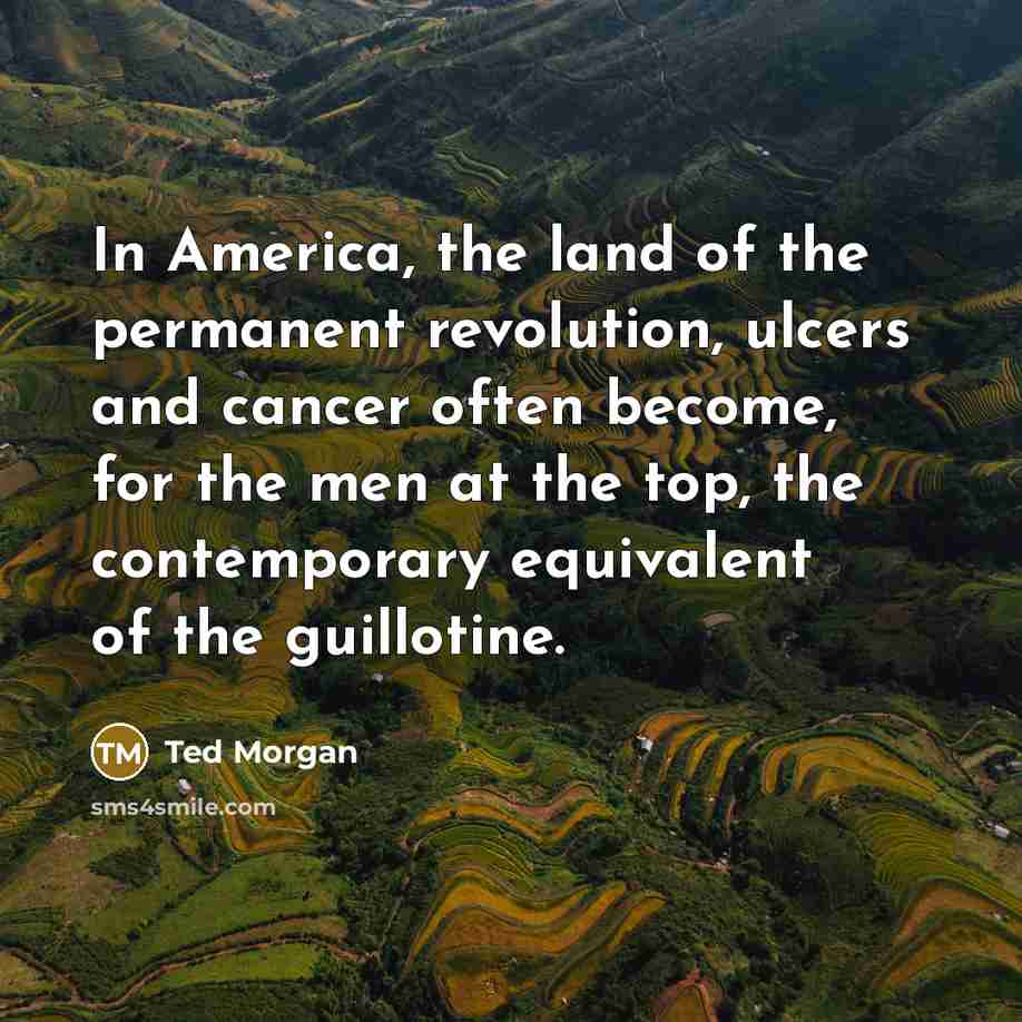 “In America, the land of the permanent revolution, ulcers and…” quote by Ted Morgan