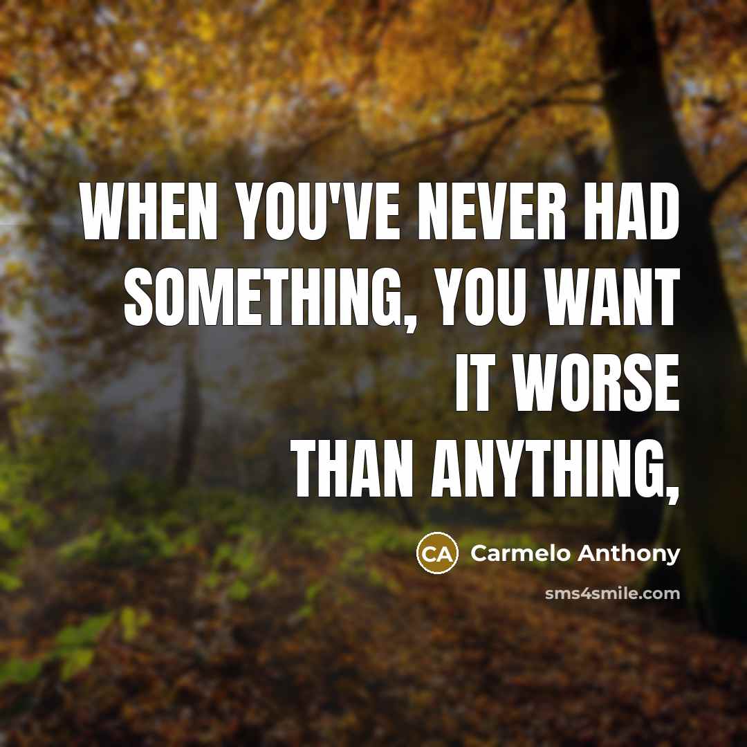 “When you've never had something, you want it worse than anything,” quote by Carmelo Anthony