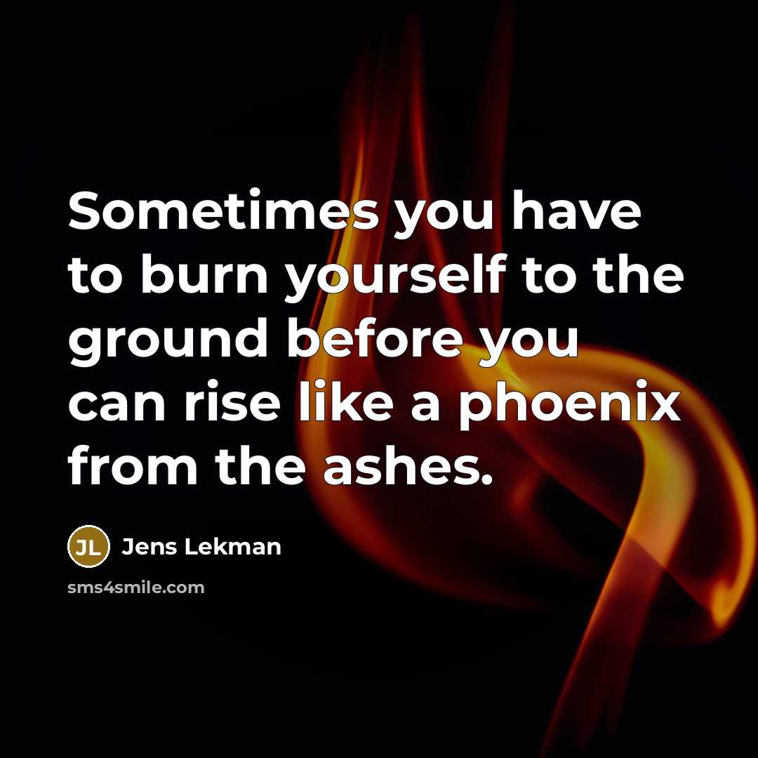 “Sometimes you have to burn yourself to the ground before you can rise like a phoenix from the ashes.” quote by Jens Lekman