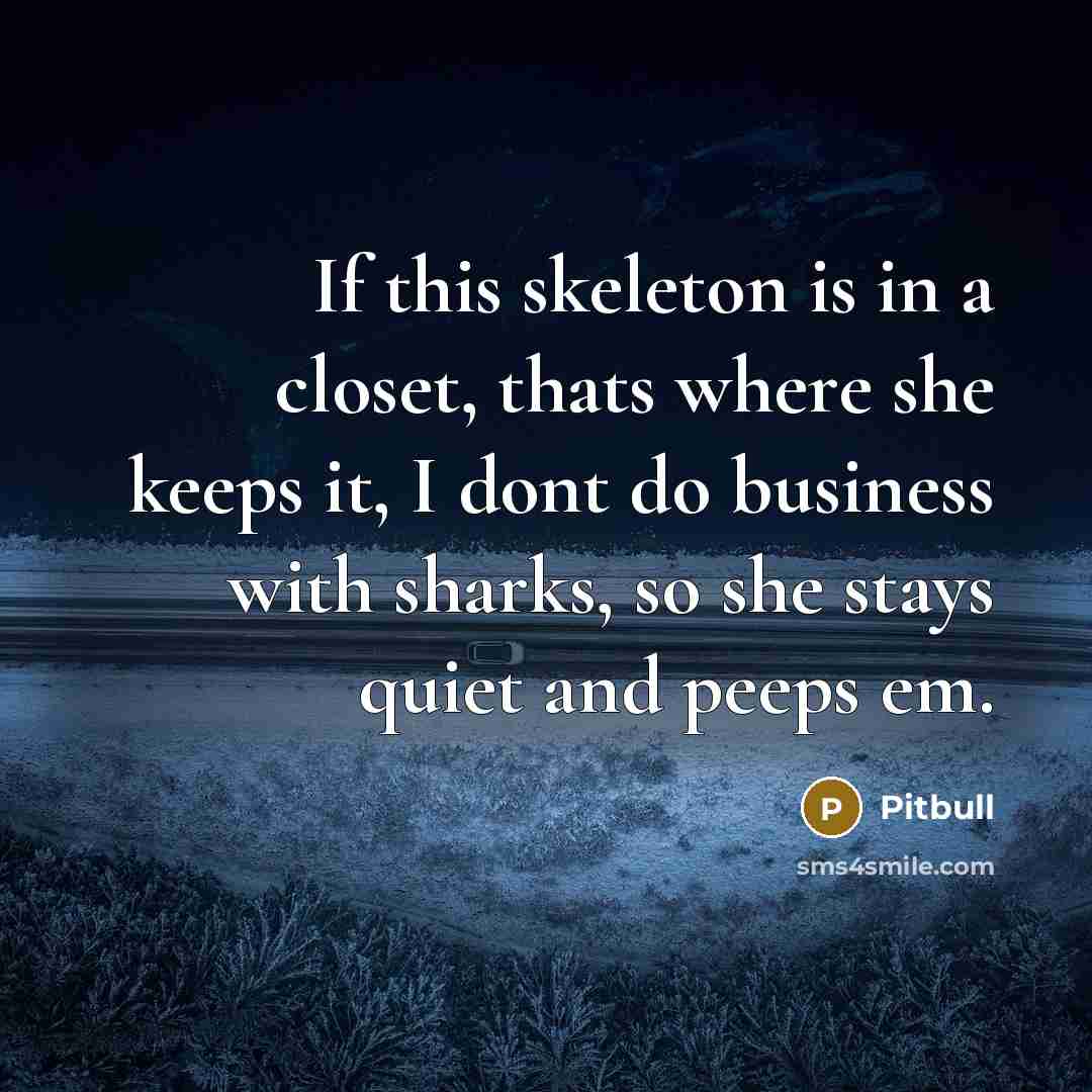“If this skeleton is in a closet, thats where she…” quote by Pitbull