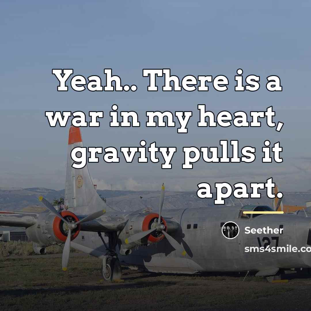 “Yeah.. There is a war in my heart, gravity pulls…” quote by Seether