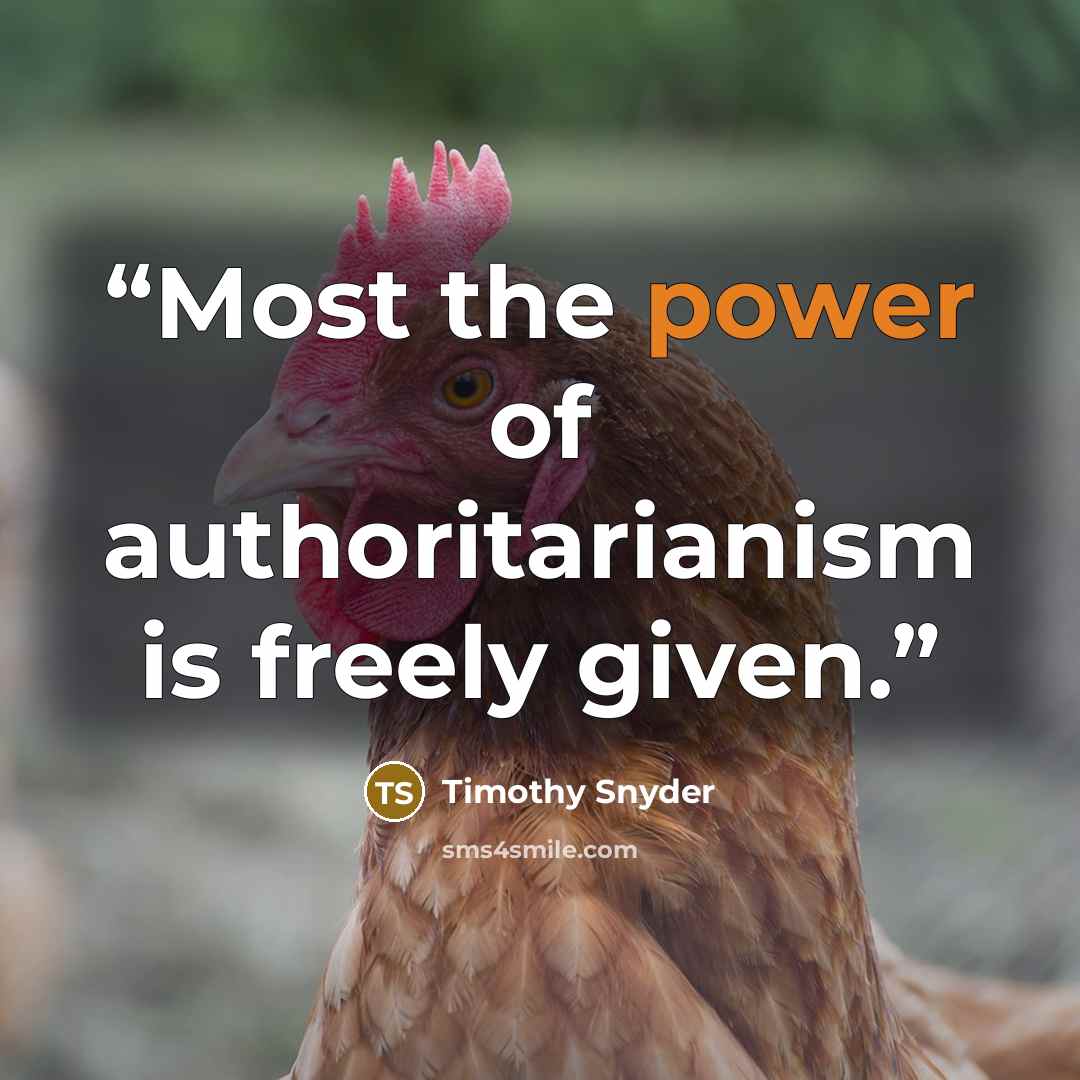 “Most the power of authoritarianism is freely given.” quote by Timothy Snyder