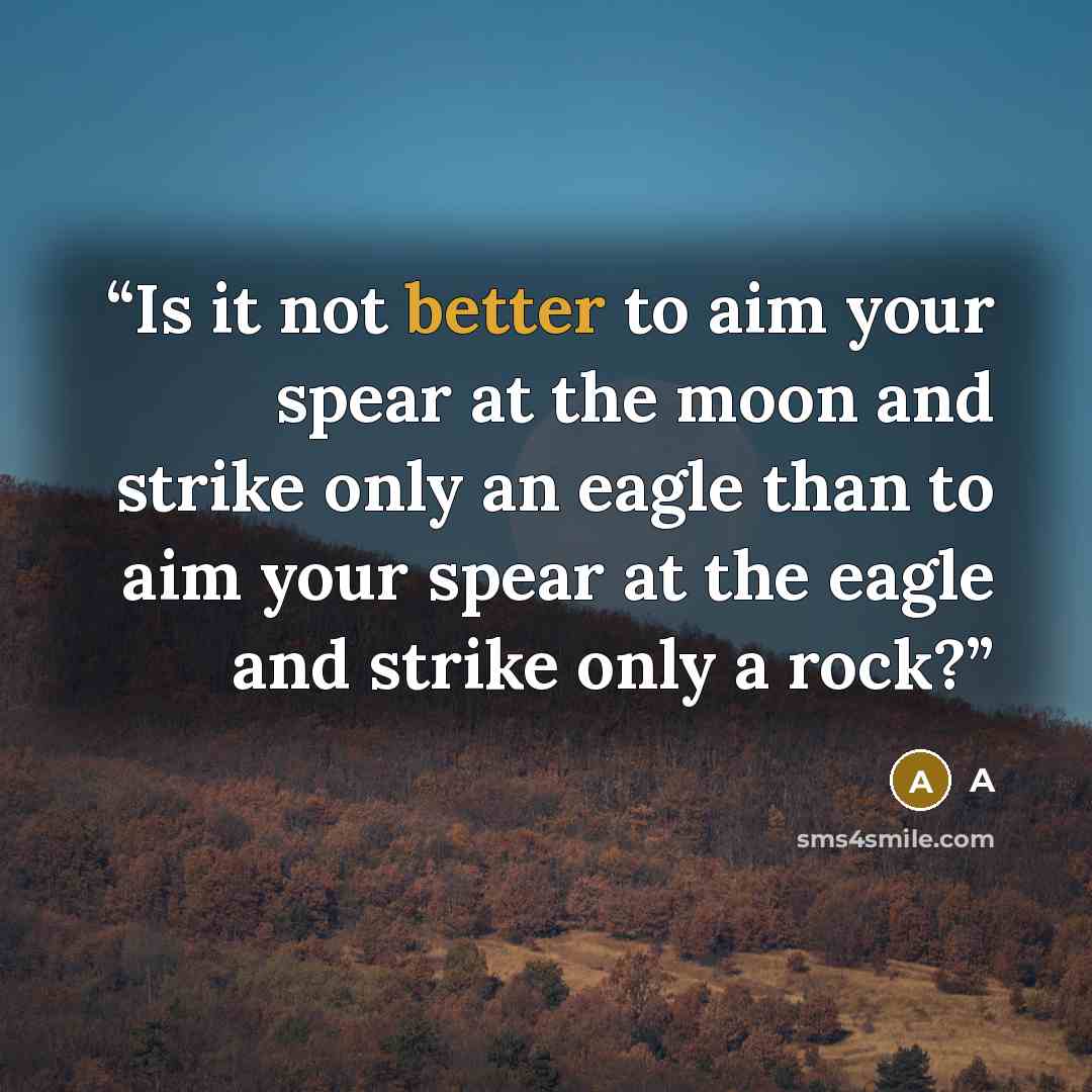 “Is it not better to aim your spear at the moon and strike only an eagle than to aim your spear at the eagle and strike only a rock?” quote by a