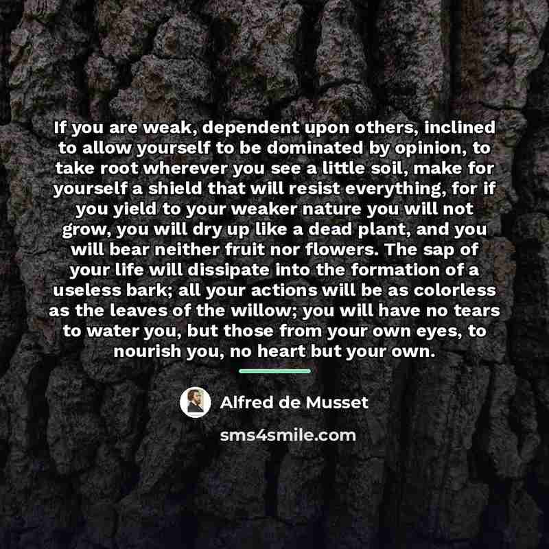 “If you are weak, dependent upon others, inclined to allow…” quote by Alfred de Musset