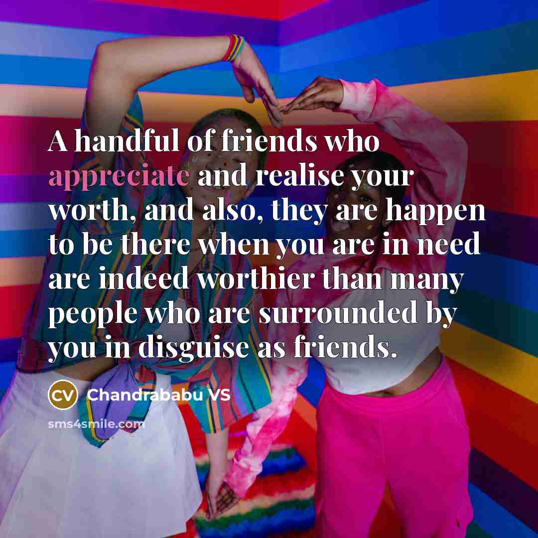 “A handful of friends who appreciate and realise your worth,…” quote by Chandrababu VS
