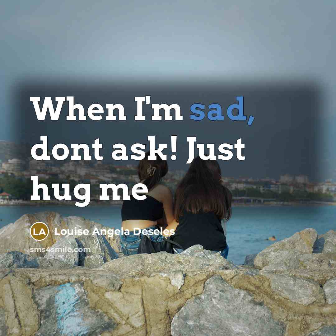 “When I'm sad, dont ask! Just hug me…” quote by Louise Angela Deseles