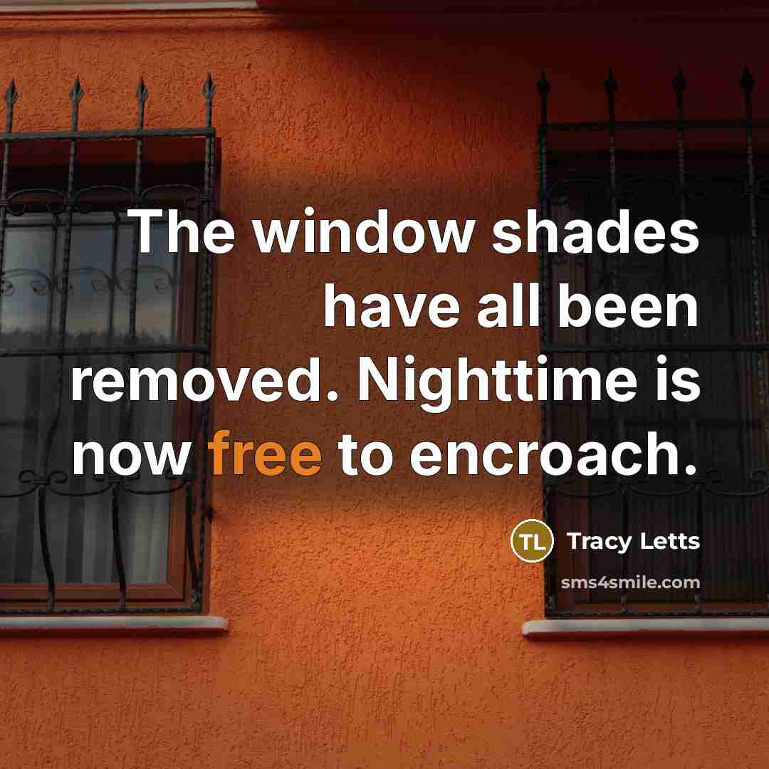 “The window shades have all been removed. Nighttime is now…” quote by Tracy Letts