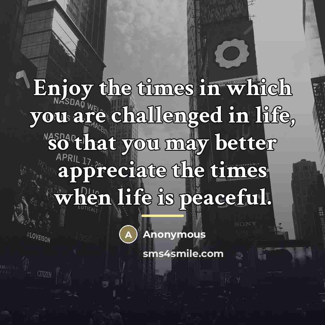 “Enjoy the times in which you are challenged in life,…” quote by Anonymous