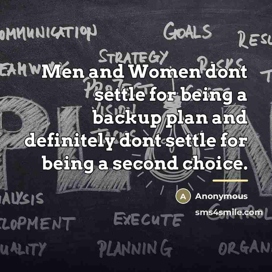“Men and Women dont settle for being a backup plan…” quote by Anonymous