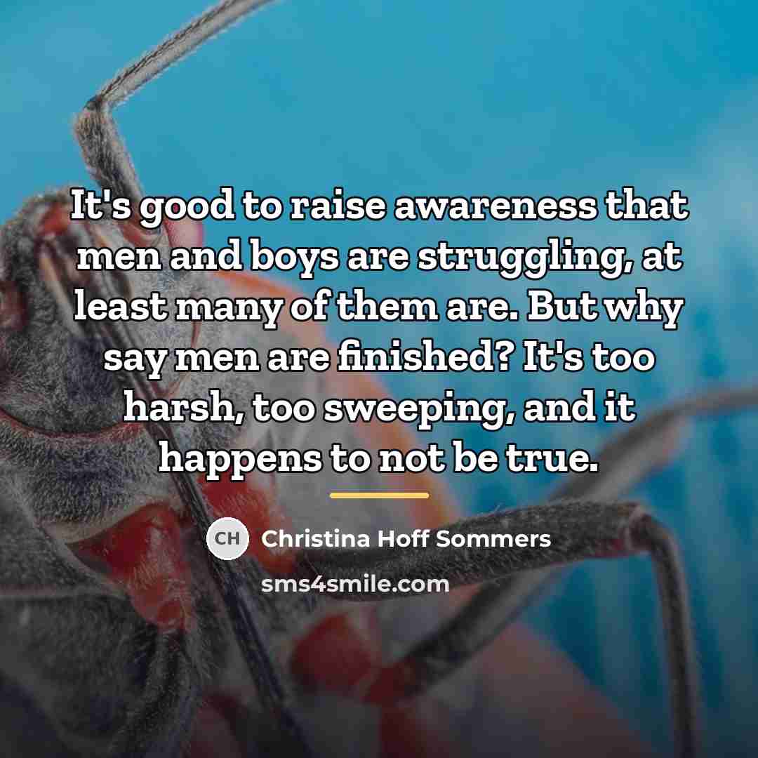 “It's good to raise awareness that men and boys are…” quote by Christina Hoff Sommers