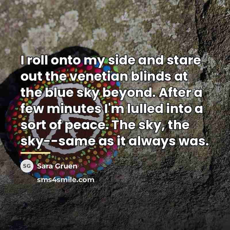 “I roll onto my side and stare out the venetian…” quote by Sara Gruen