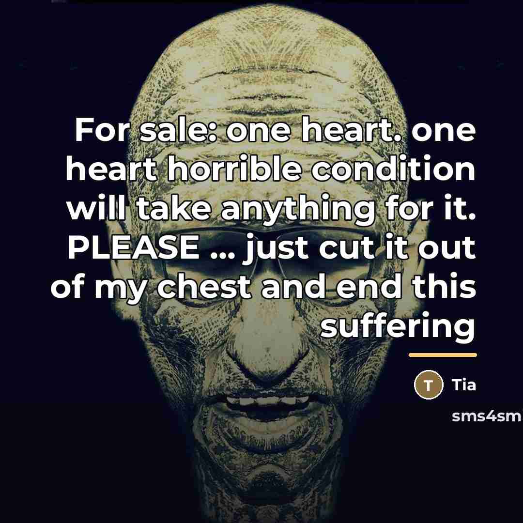 “For sale: one heart. one heart horrible condition will take…” quote by Tia