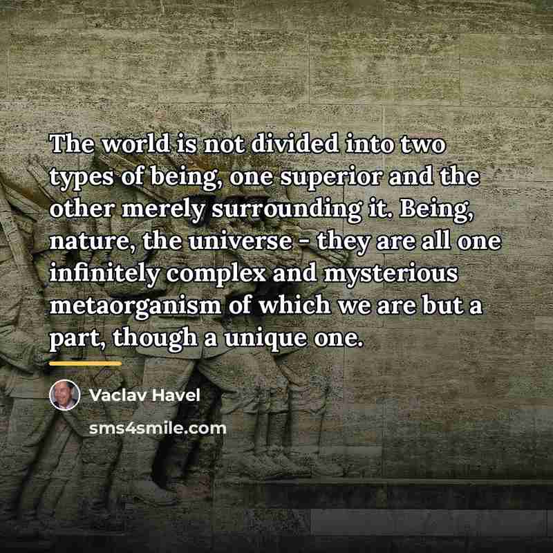 “The world is not divided into two types of being,…” quote by Vaclav Havel