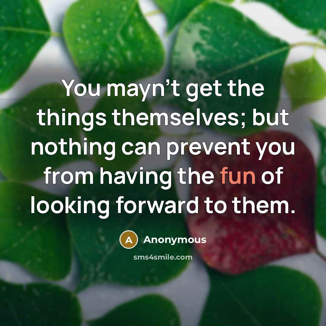 “You mayn't get the things themselves; but nothing can prevent you from having the fun of looking forward to them.” quote by Anonymous